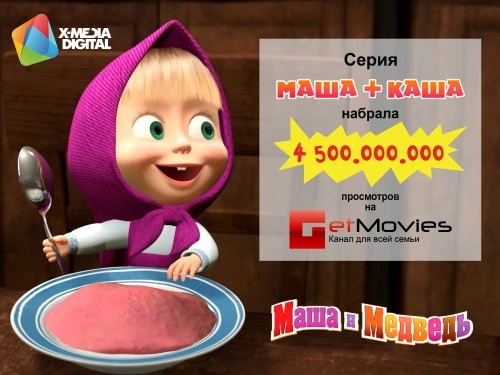 Серия "Маши и Медведя" на канале Get Movies набрала 4,5 миллиарда просмотров!