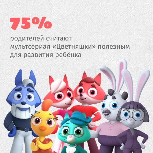 75%  родителей считают мультсериал «Цветняшки» полезным для развития ребенка